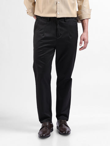 Men's Black Relaxed Fit Casual Trousers