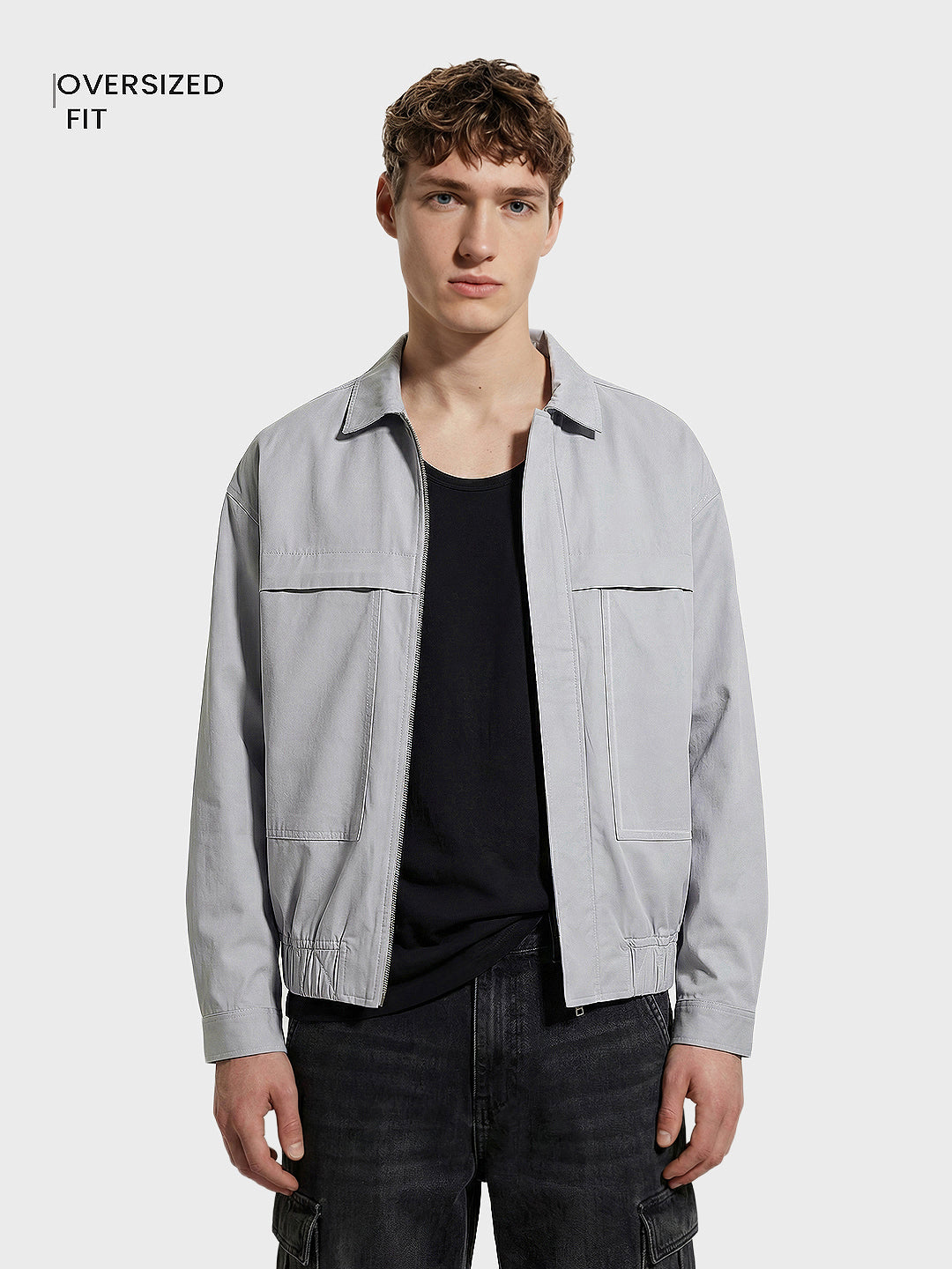Men's Grey Oversized Fit Solid Casual Jacket