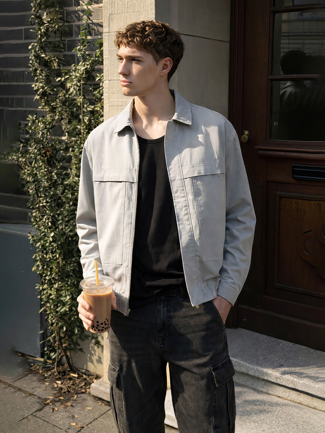 Men's Grey Oversized Fit Solid Casual Jacket