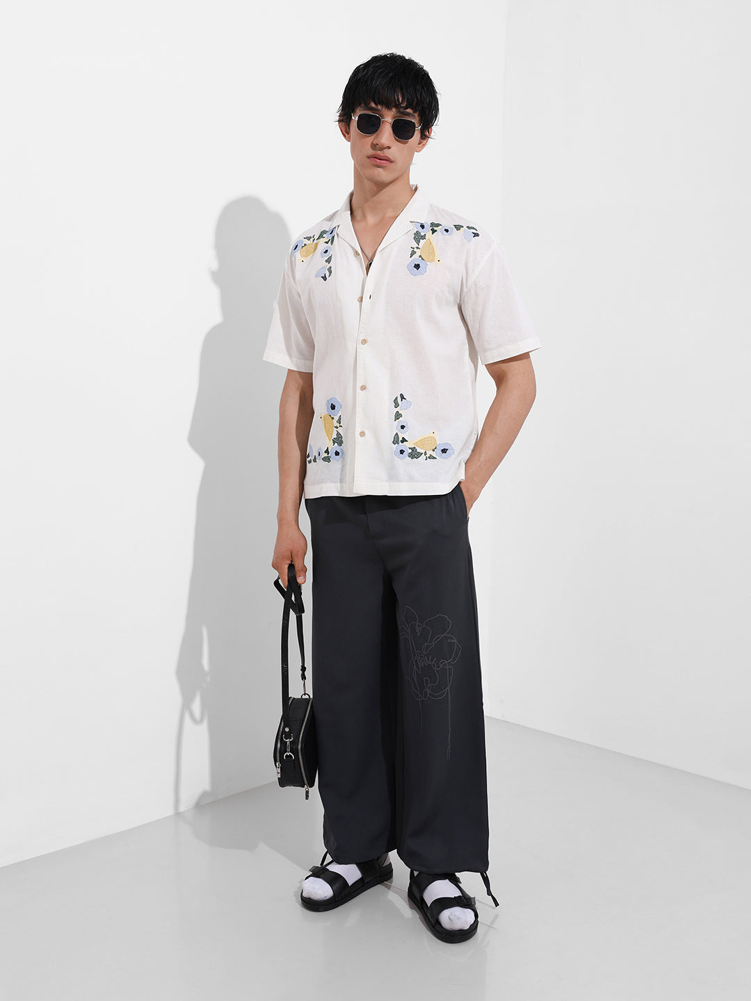 Men's Grey Regular Fit Retro Joggers