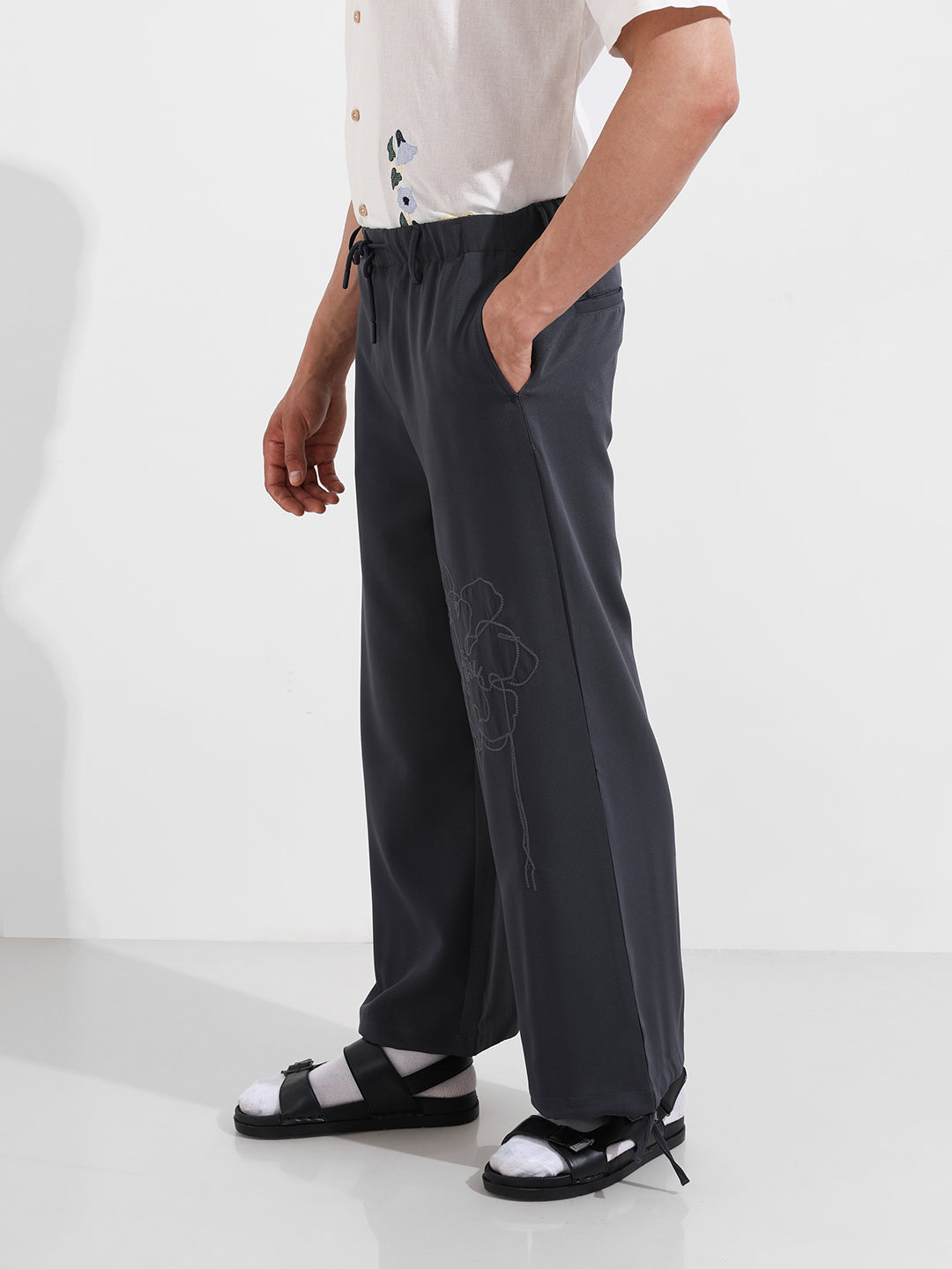 Men's Grey Regular Fit Retro Joggers