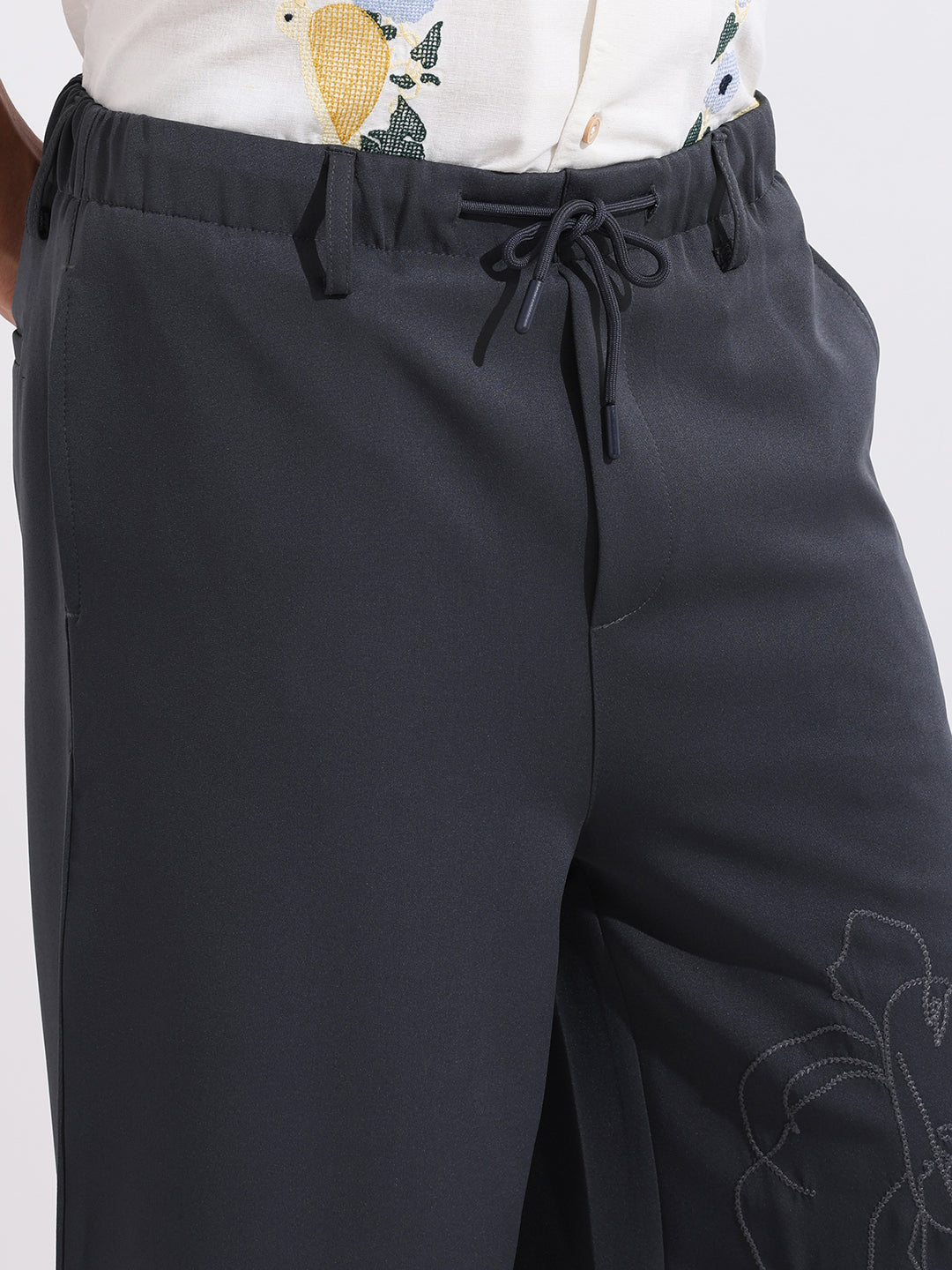 Men's Grey Regular Fit Retro Joggers