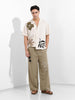 Men's Earthy Green Regular Fit Embroided Retro Joggers