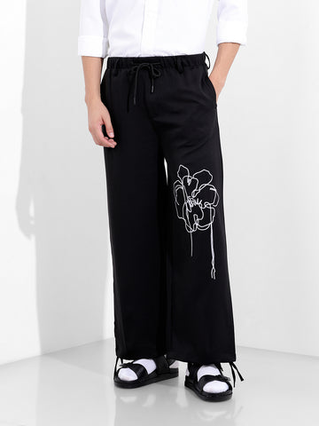 Men's Black Regular Fit Embroided Retro Joggers