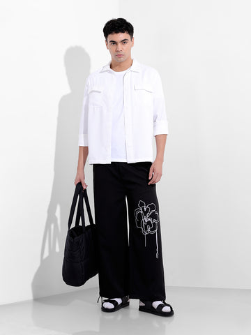 Men's Black Regular Fit Embroided Retro Joggers