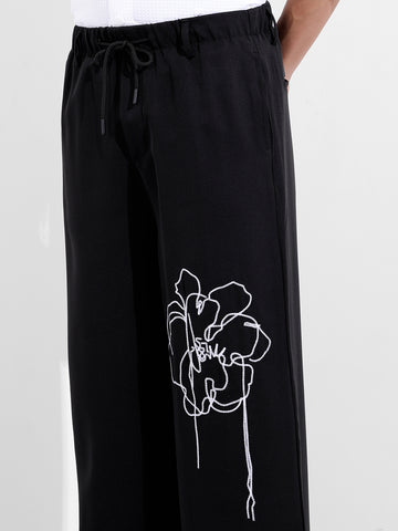 Men's Black Regular Fit Embroided Retro Joggers