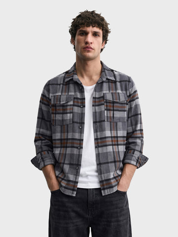 Men's Grey Regular Fit Checkered Casual Shirt