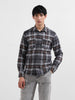 Men's Grey Regular Fit Casual Checked Shirt