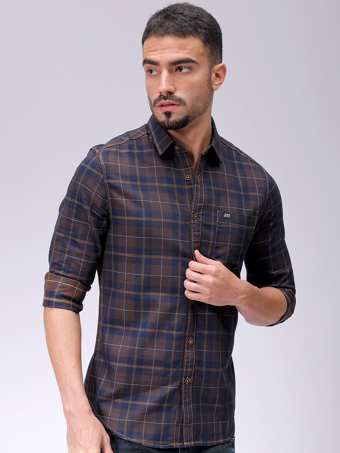 Men's Brown Slim Fit Checked Casual Shirt