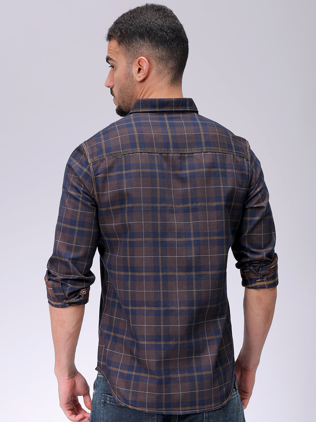 Men's Brown Slim Fit Checked Casual Shirt