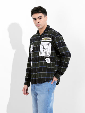Men's Green Relaxed Fit Printed  Street Shirt
