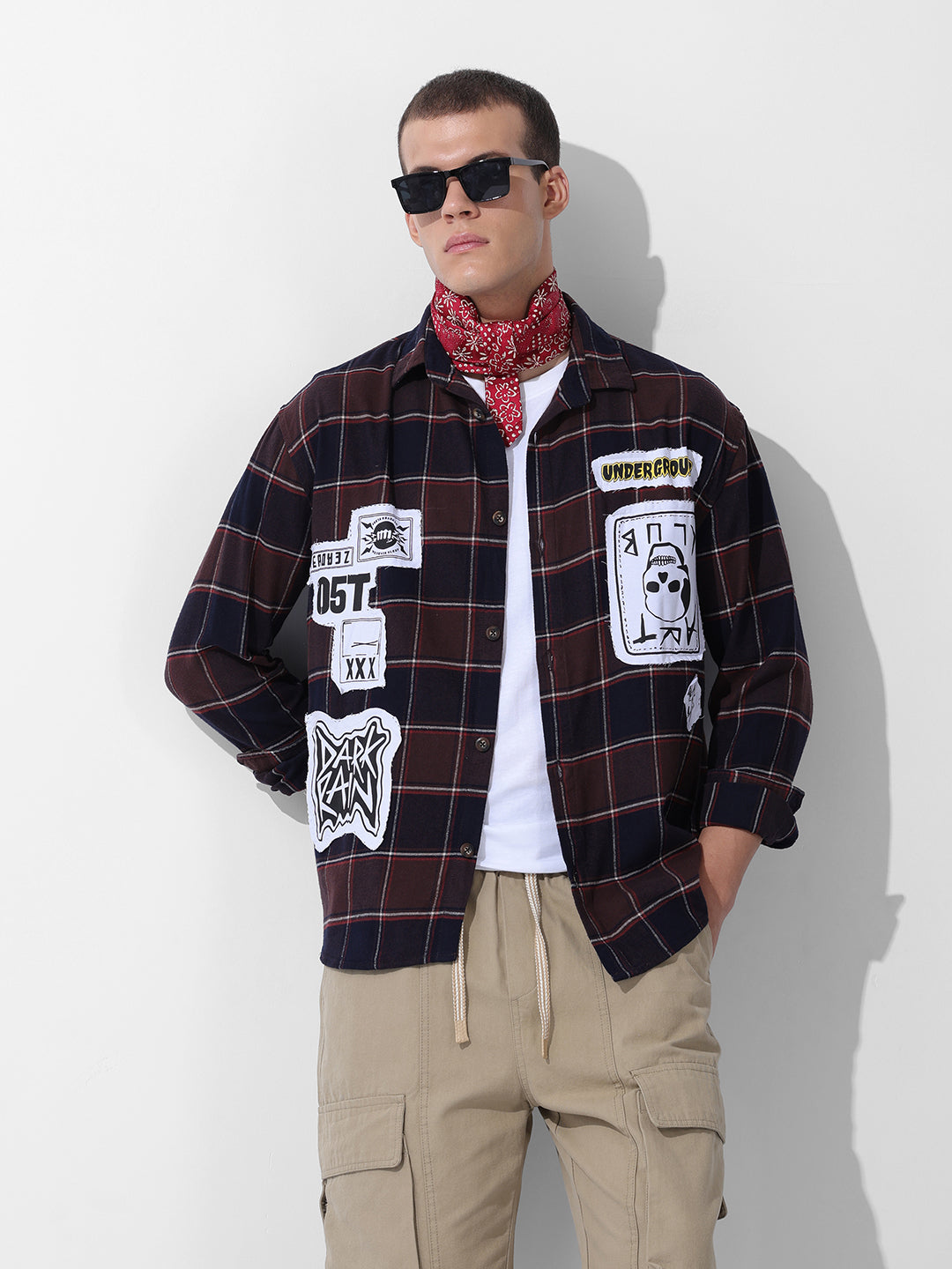 Men's Brown Relaxed Fit Patched Street Shirt
