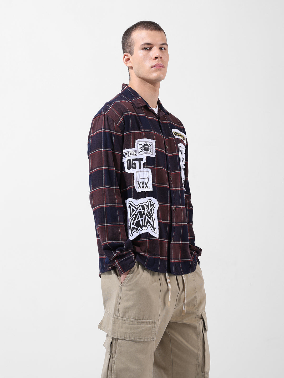 Men's Brown Relaxed Fit Patched Street Shirt