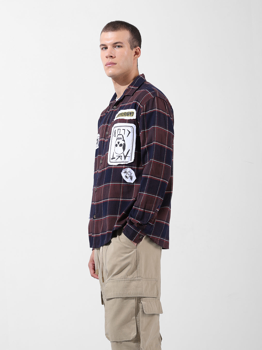 Men's Brown Relaxed Fit Patched Street Shirt