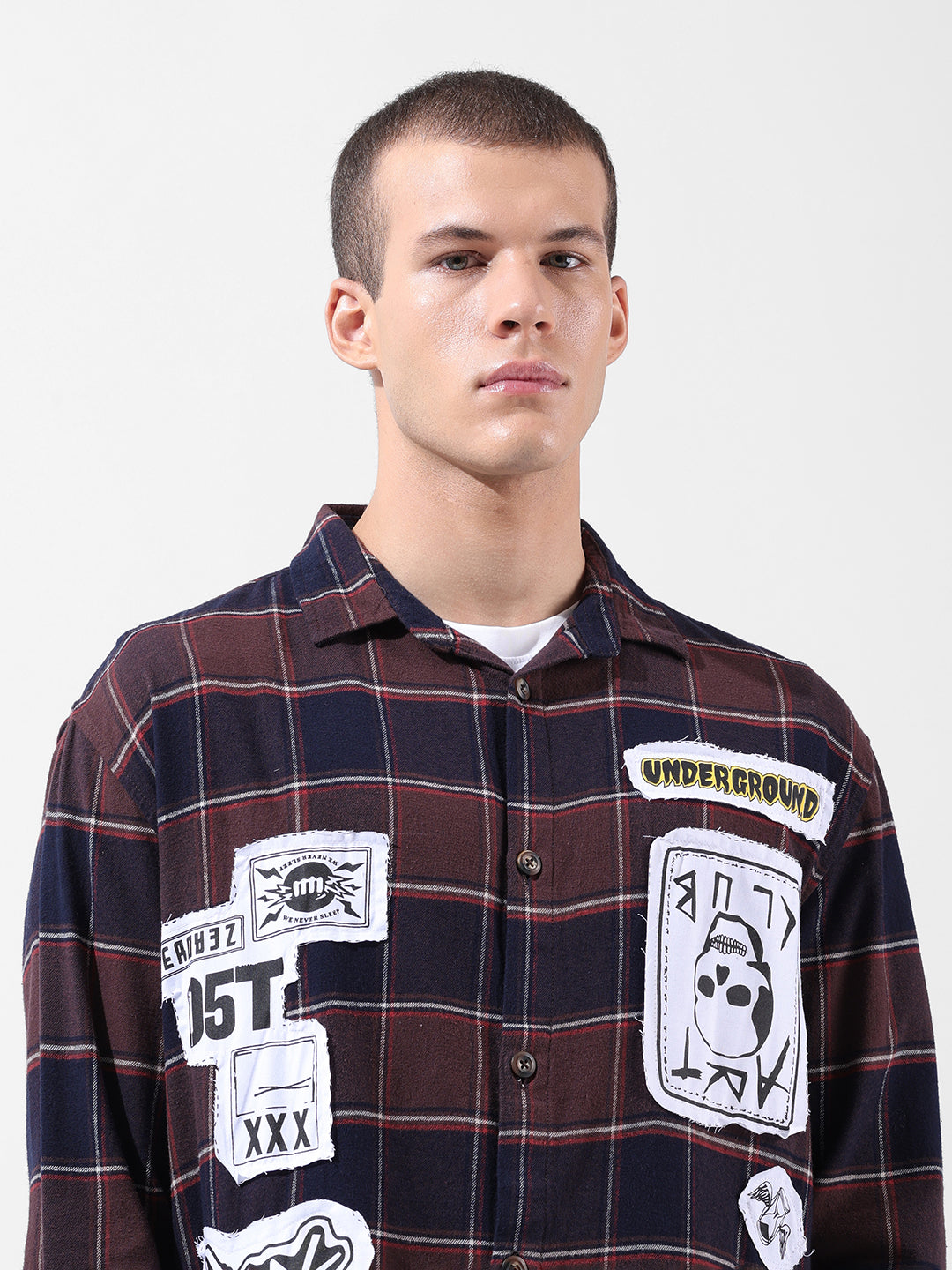 Men's Brown Relaxed Fit Patched Street Shirt