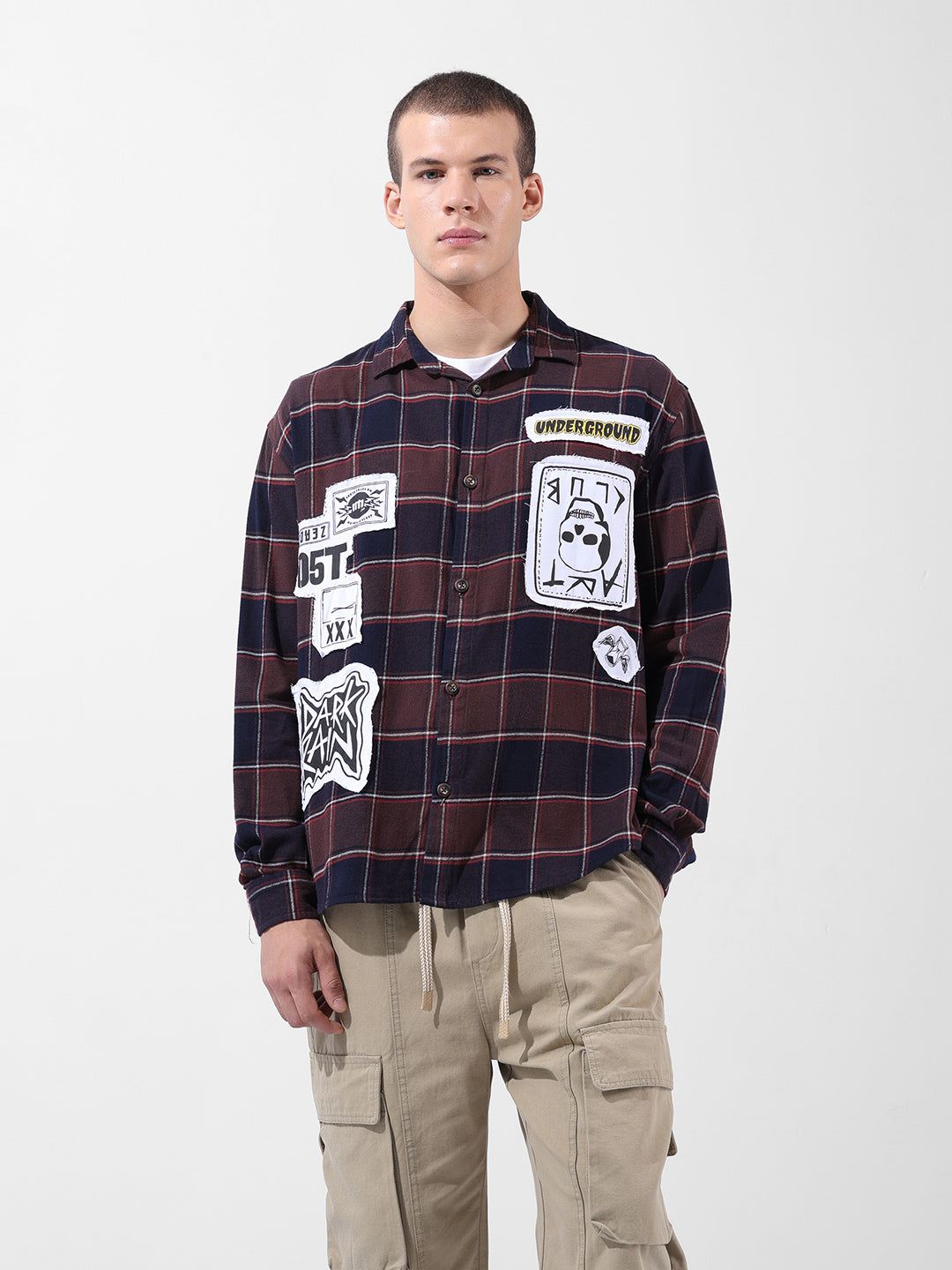 Men's Brown Relaxed Fit Patched Street Shirt