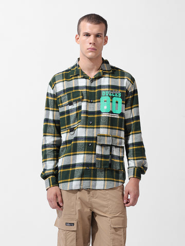 Men's Green Relaxed Fit Checkered Street Shirt