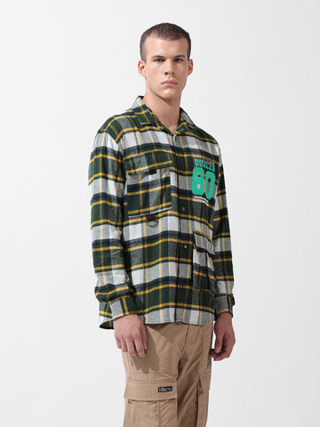 Men's Green Relaxed Fit Checkered Street Shirt