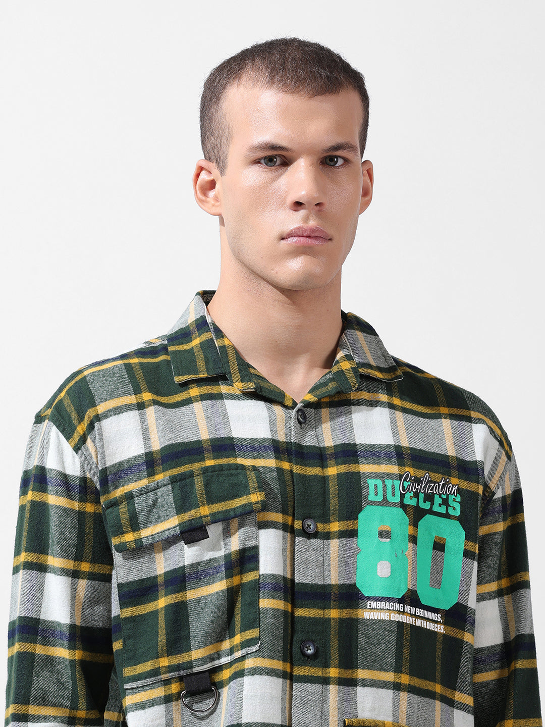Men's Green Relaxed Fit Checkered Street Shirt