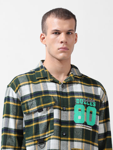 Men's Green Relaxed Fit Checkered Street Shirt