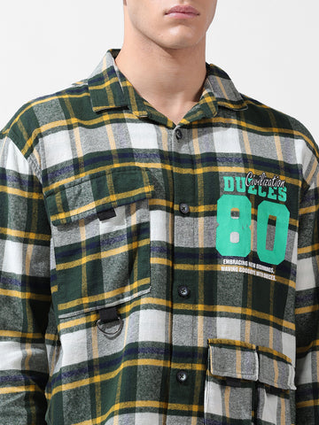 Men's Green Relaxed Fit Checkered Street Shirt