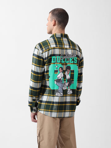 Men's Green Relaxed Fit Checkered Street Shirt