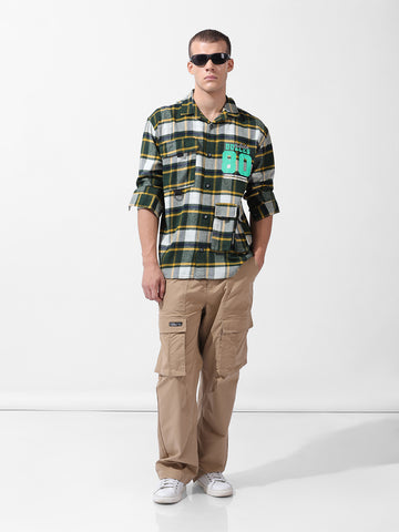 Men's Green Relaxed Fit Checkered Street Shirt