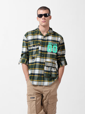 Men's Green Relaxed Fit Checkered Street Shirt
