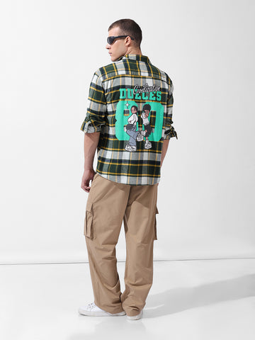 Men's Green Relaxed Fit Checkered Street Shirt