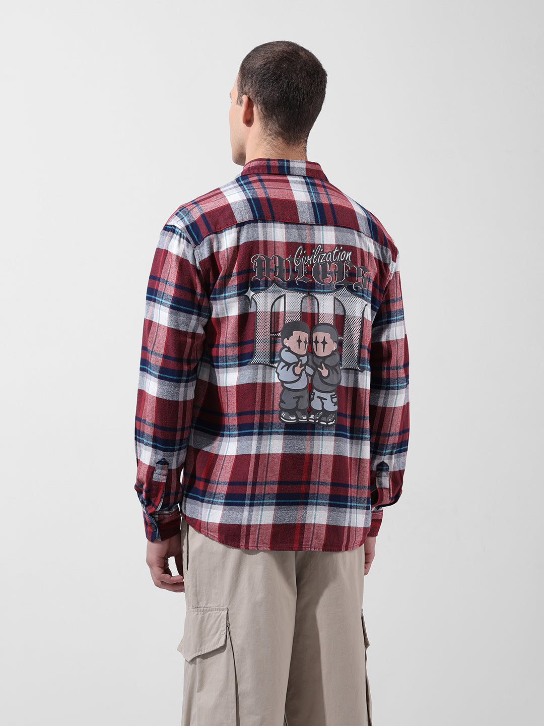 Men's Red Relaxed Fit Checkered Street Shirt
