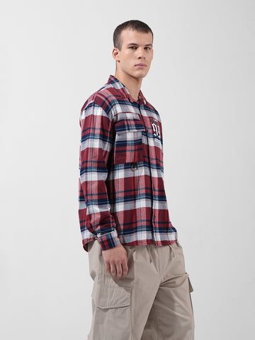 Men's Red Relaxed Fit Checkered Street Shirt
