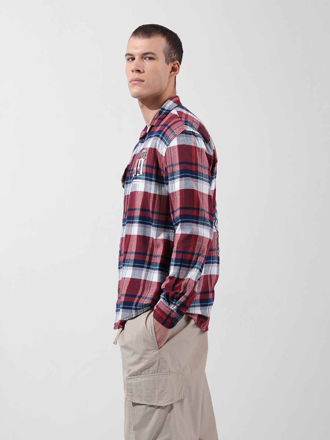 Men's Red Relaxed Fit Checkered Street Shirt