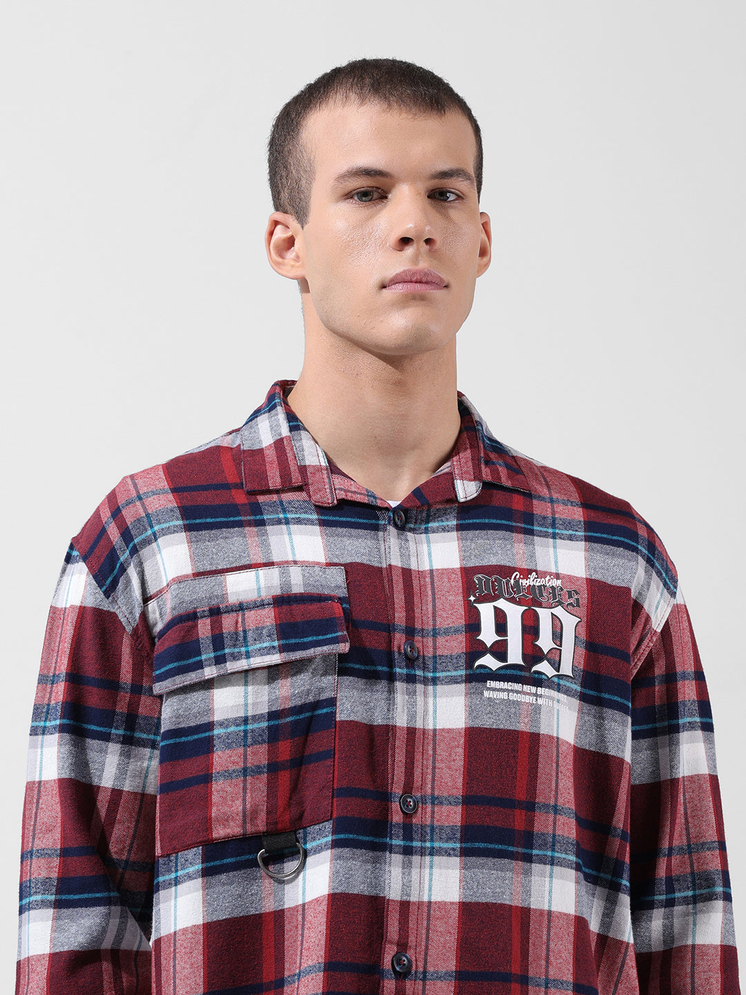 Men's Red Relaxed Fit Checkered Street Shirt