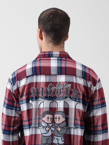 Men's Red Relaxed Fit Checkered Street Shirt