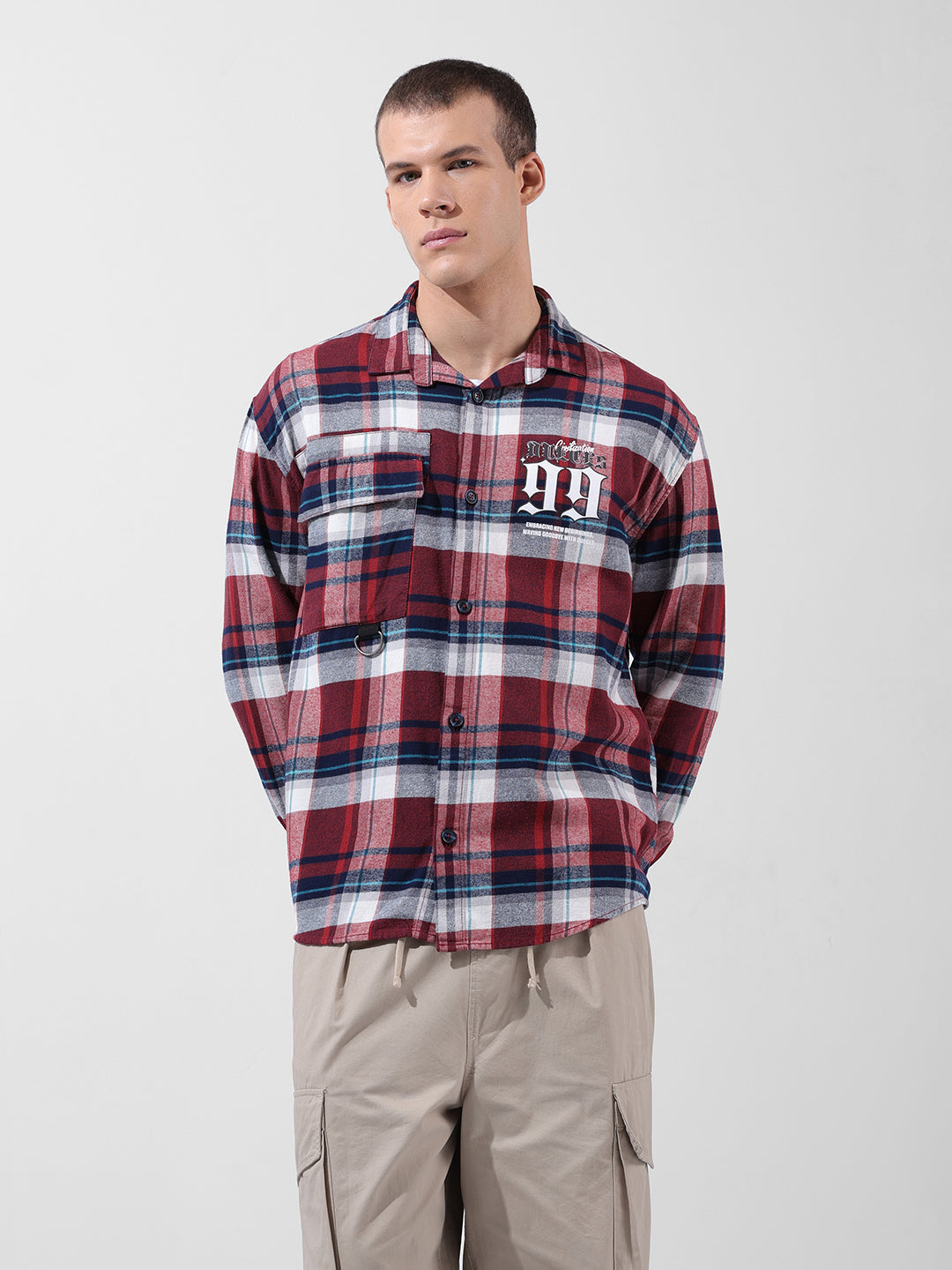 Men's Red Relaxed Fit Checkered Street Shirt