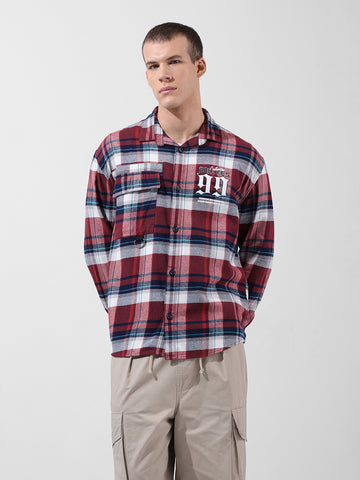 Men's Red Relaxed Fit Checkered Street Shirt