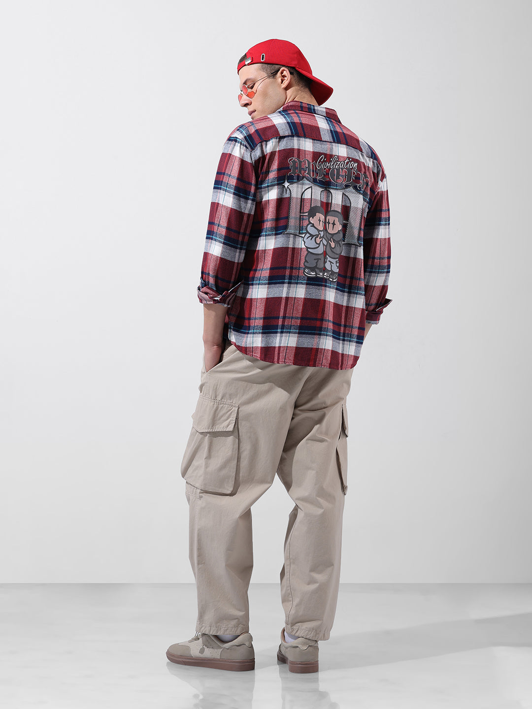 Men's Red Relaxed Fit Checkered Street Shirt