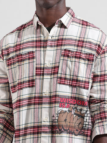 Men's Off White Relaxed Fit Checkered Street Shirt