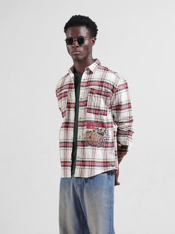 Men's Off White Relaxed Fit Checkered Street Shirt
