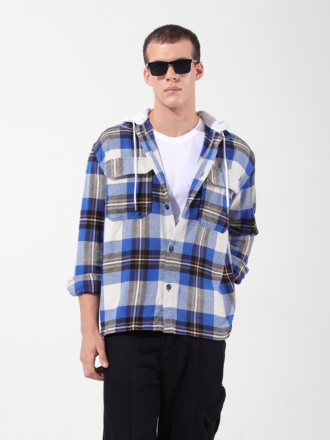Men's Blue Relaxed Fit Checked Casual Shirt