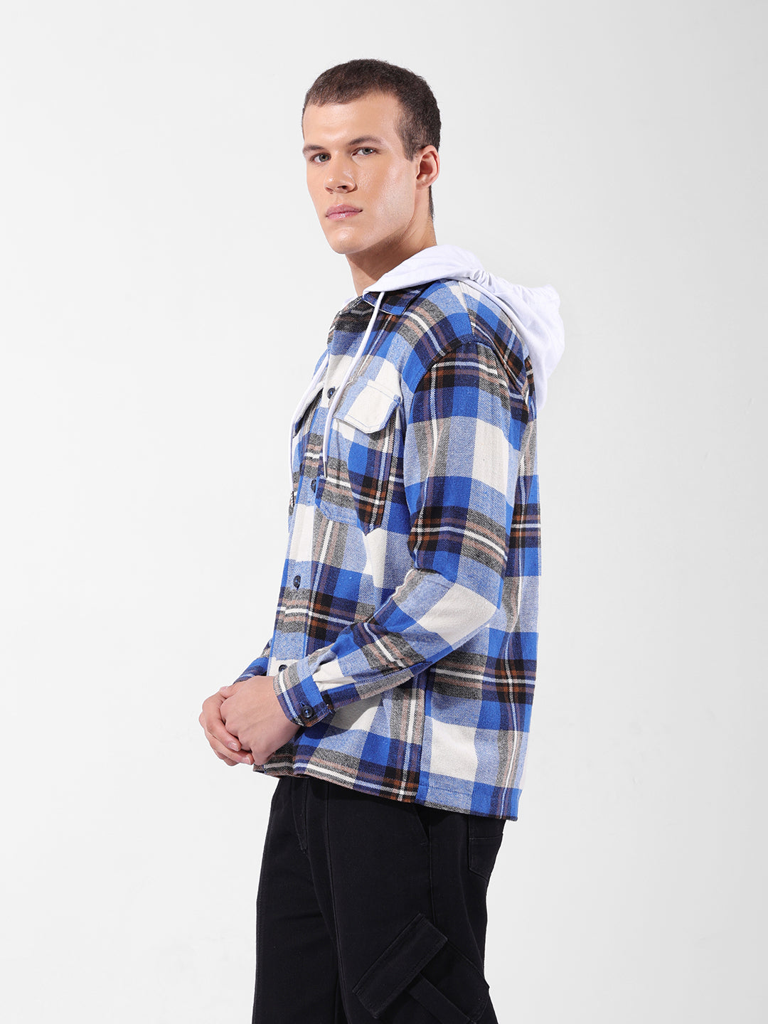 Men's Blue Relaxed Fit Checked Casual Shirt