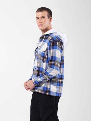 Men's Blue Relaxed Fit Checked Casual Shirt