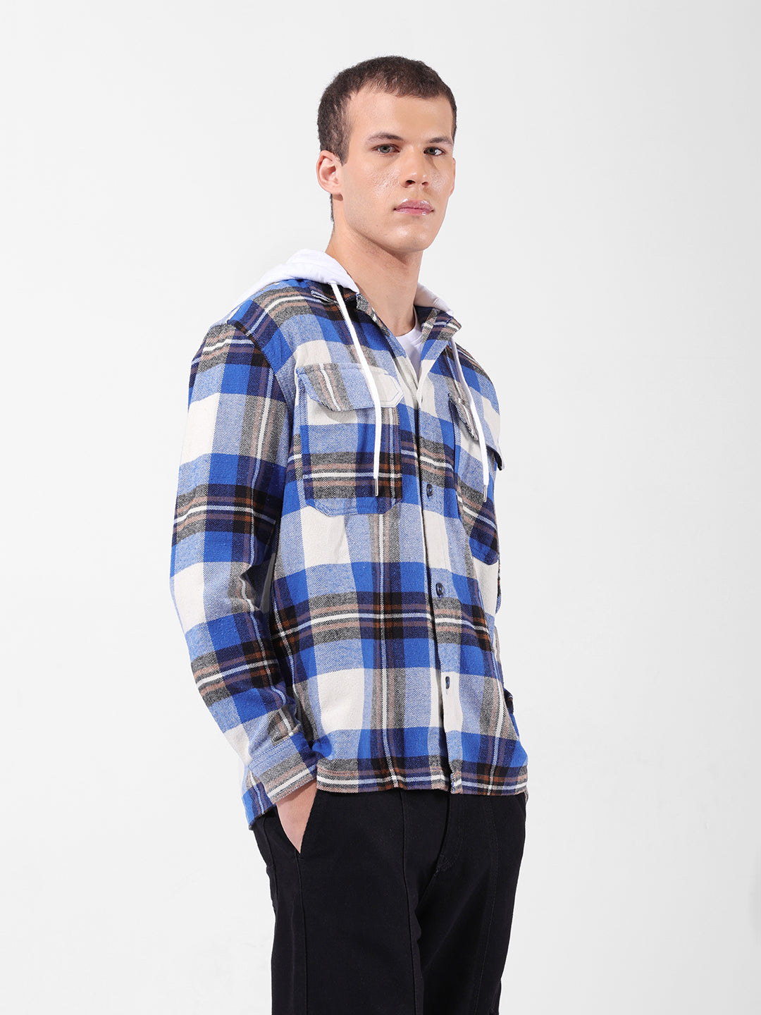 Men's Blue Relaxed Fit Checked Casual Shirt