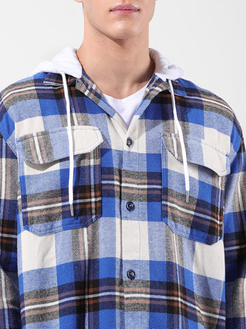 Men's Blue Relaxed Fit Checked Casual Shirt