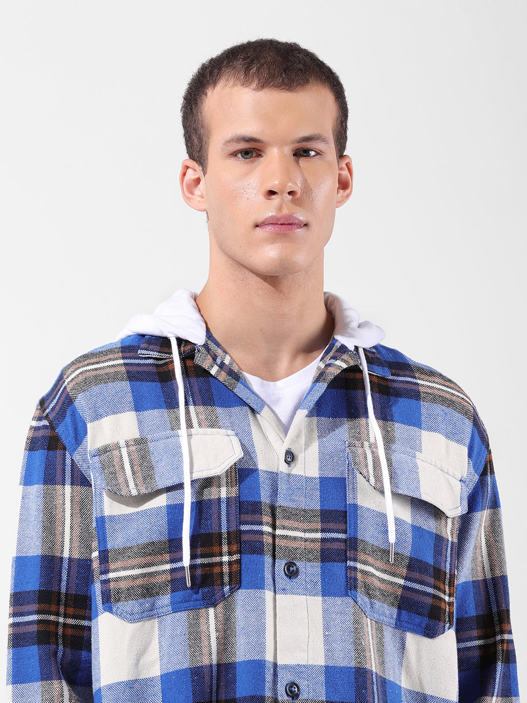 Men's Blue Relaxed Fit Checked Casual Shirt