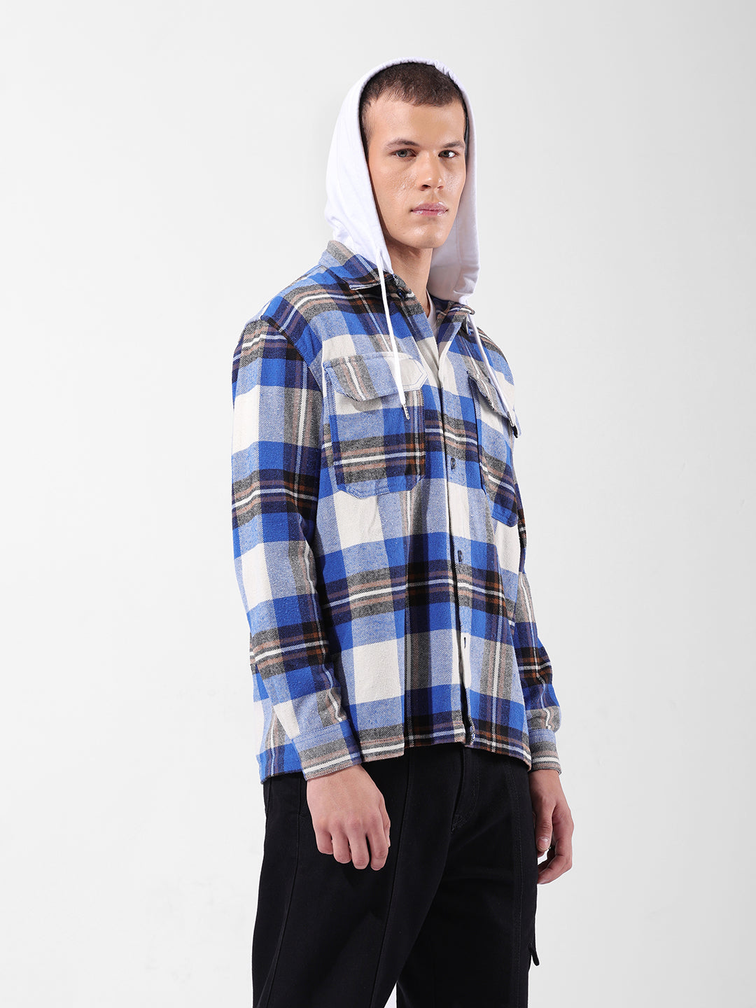Men's Blue Relaxed Fit Checked Casual Shirt