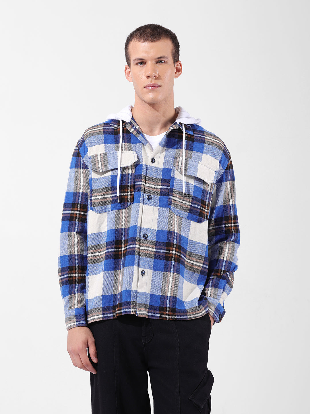 Men's Blue Relaxed Fit Checked Casual Shirt