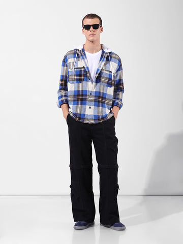 Men's Blue Relaxed Fit Checked Casual Shirt