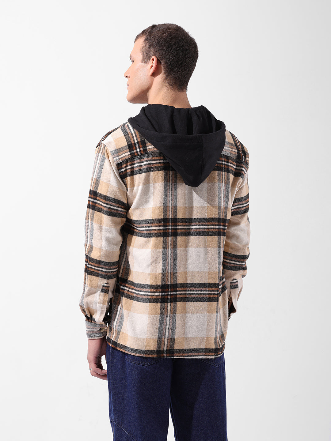 Men's Khaki Relaxed Fit Checked Casual Shirt