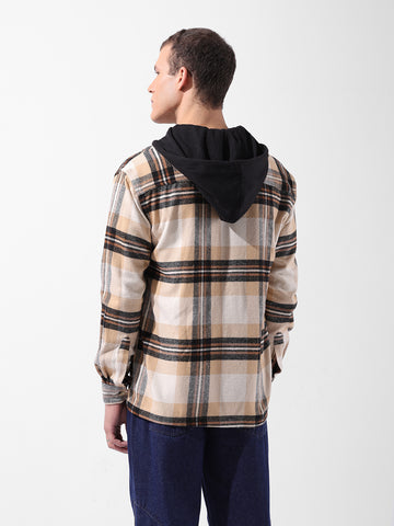 Men's Khaki Relaxed Fit Checked Casual Shirt